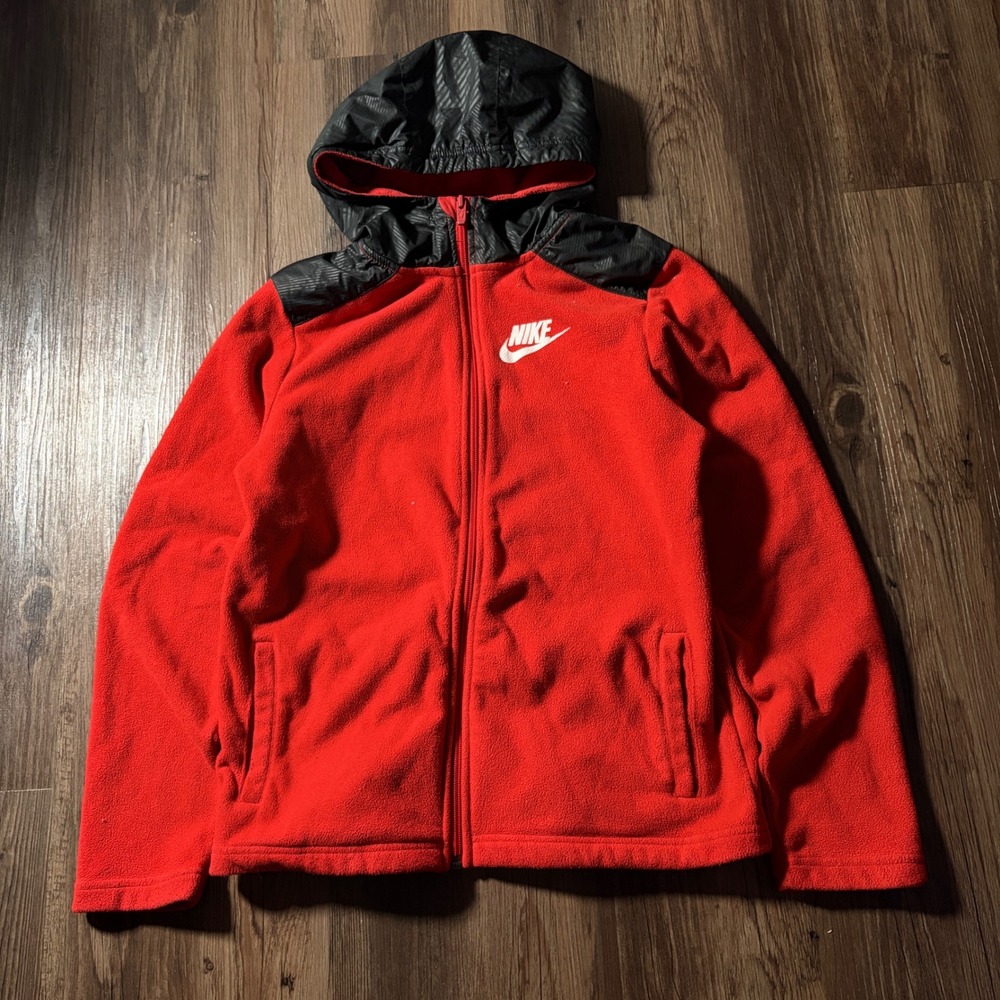 Nike‎ Kids Red Fleece Hoodie Zip Up Jacket Size XL